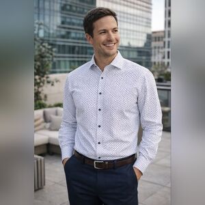 Neiman Marcus Trim Fit Dress Shirt 16.5 / 34–35 Star Print New